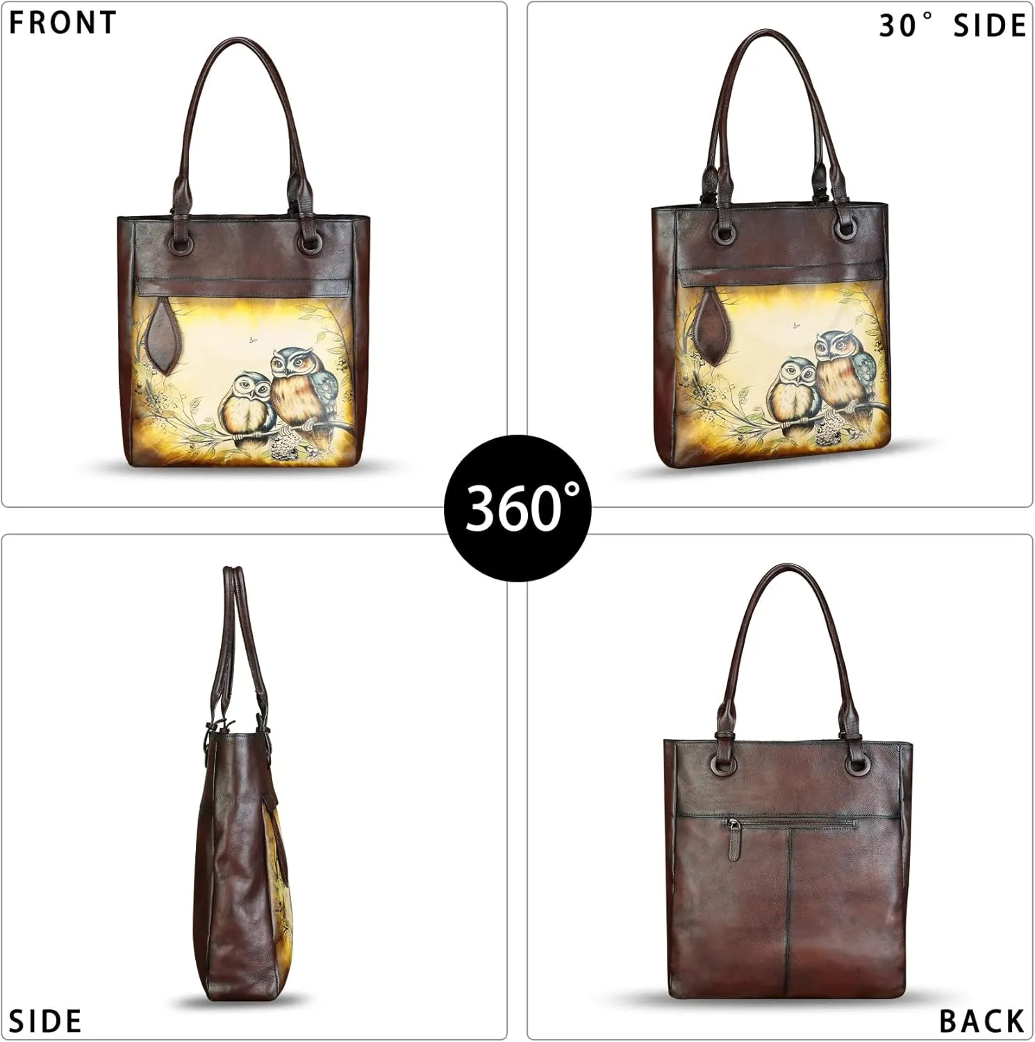 Genuine Leather Shoulder Bag for Women Hand Painted Leather Handbag Handmade Work Tote Bag Casual Hand Purse