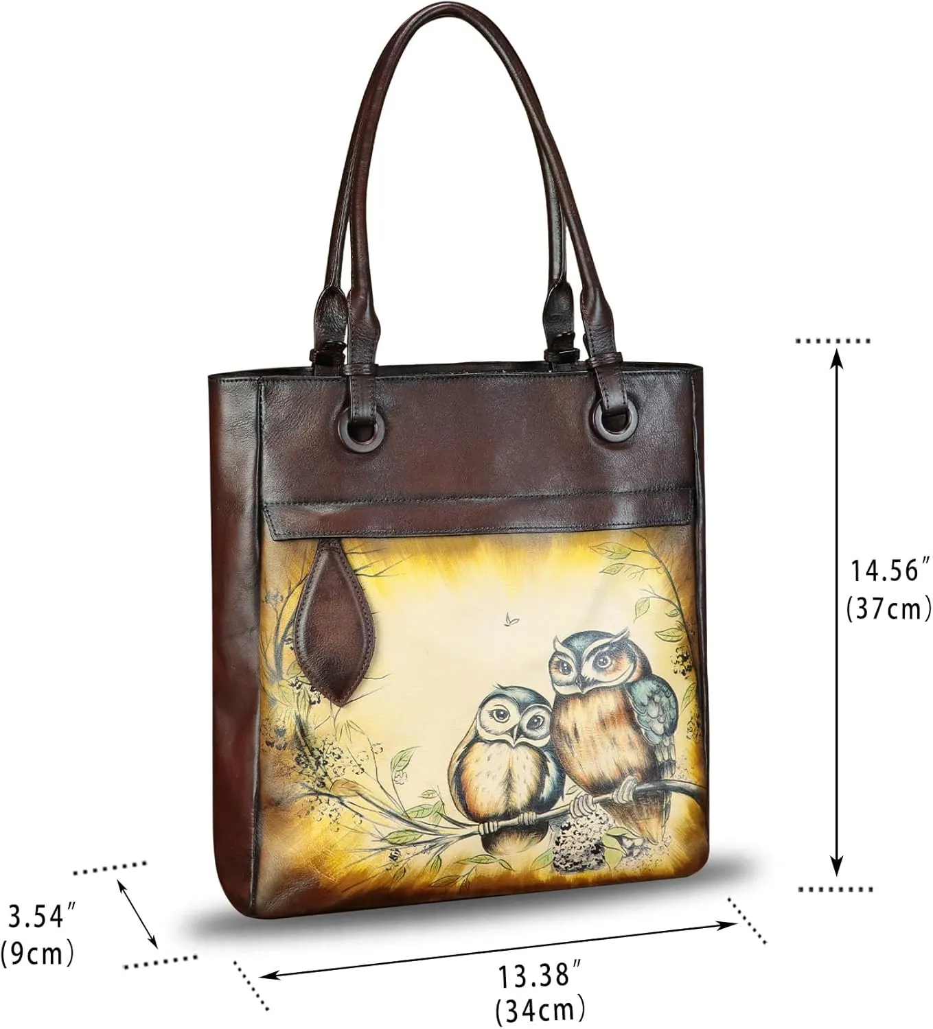Genuine Leather Shoulder Bag for Women Hand Painted Leather Handbag Handmade Work Tote Bag Casual Hand Purse
