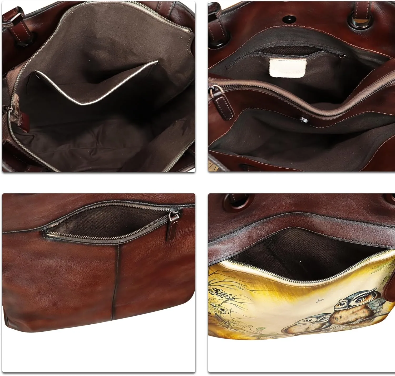 Genuine Leather Shoulder Bag for Women Hand Painted Leather Handbag Handmade Work Tote Bag Casual Hand Purse