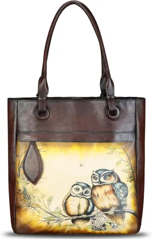 Genuine Leather Shoulder Bag for Women Hand Painted Leather Handbag Handmade Work Tote Bag Casual Hand Purse