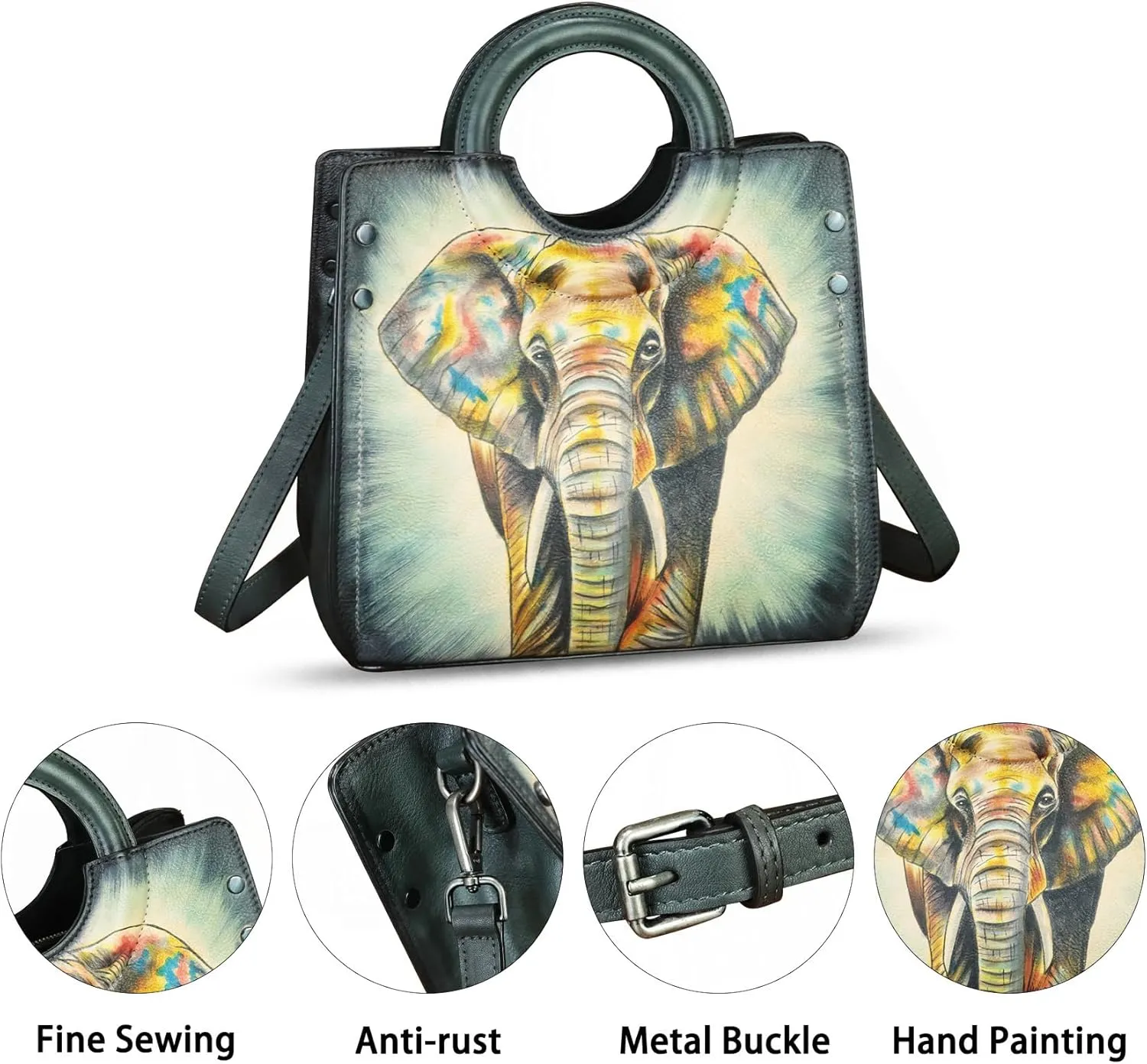 Genuine Leather Tote Bag for Women Hand Painted Leather Shoulder Handbag Handmade Purse Crossbody Work Tote Casual Purse