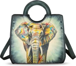 Genuine Leather Tote Bag for Women Hand Painted Leather Shoulder Handbag Handmade Purse Crossbody Work Tote Casual Purse