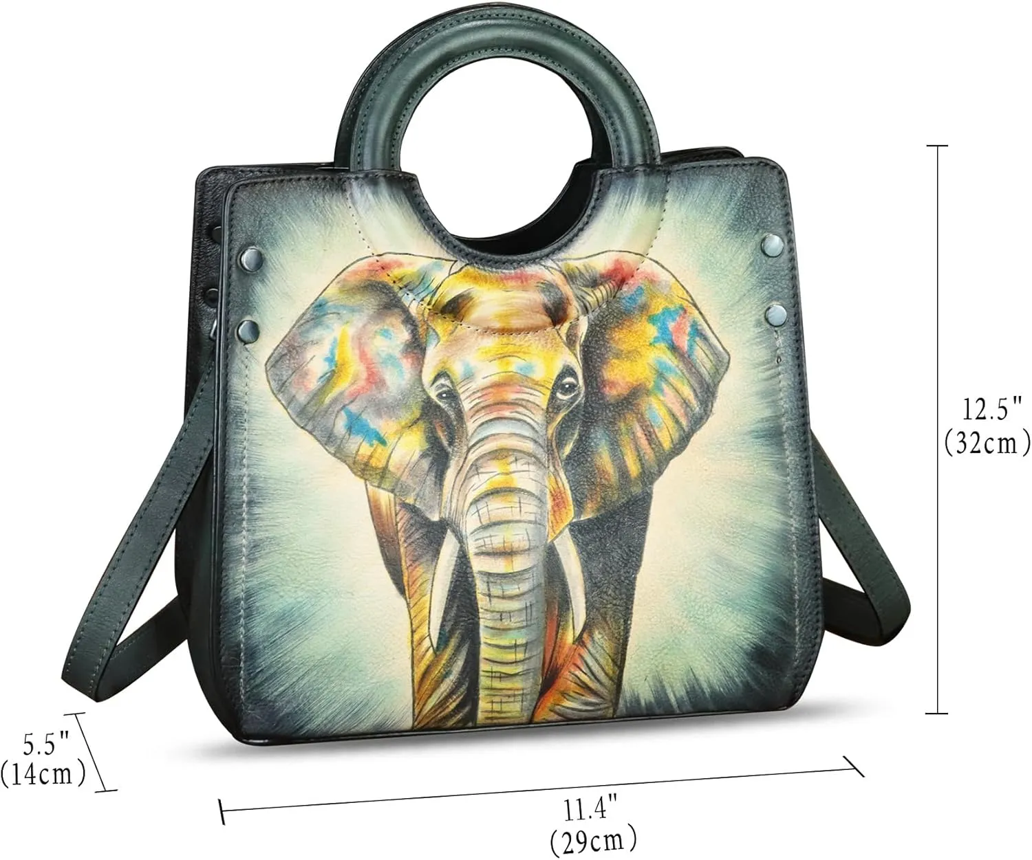 Genuine Leather Tote Bag for Women Hand Painted Leather Shoulder Handbag Handmade Purse Crossbody Work Tote Casual Purse