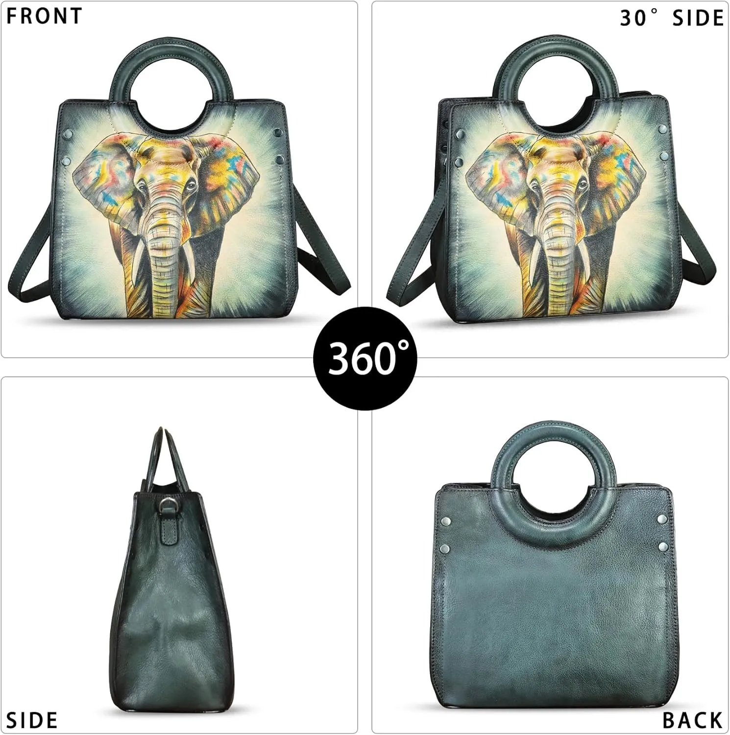 Genuine Leather Tote Bag for Women Hand Painted Leather Shoulder Handbag Handmade Purse Crossbody Work Tote Casual Purse
