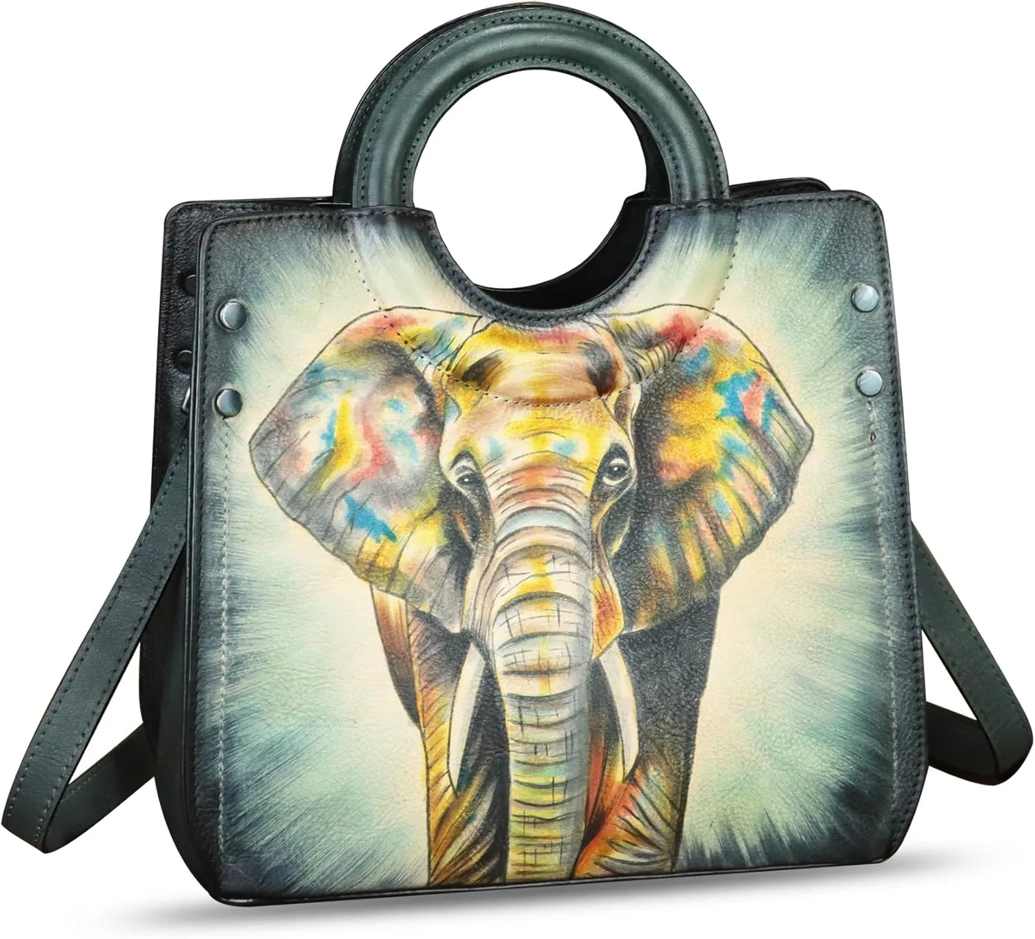 Genuine Leather Tote Bag for Women Hand Painted Leather Shoulder Handbag Handmade Purse Crossbody Work Tote Casual Purse