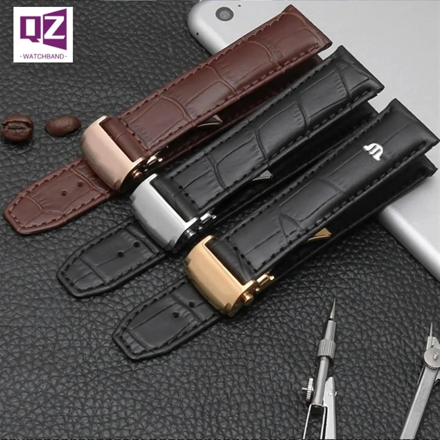 Genuine Leather Watchband For Watch Strap 20mm 22mm Folding Buckle Leisure Business Cow Leather Bracelet