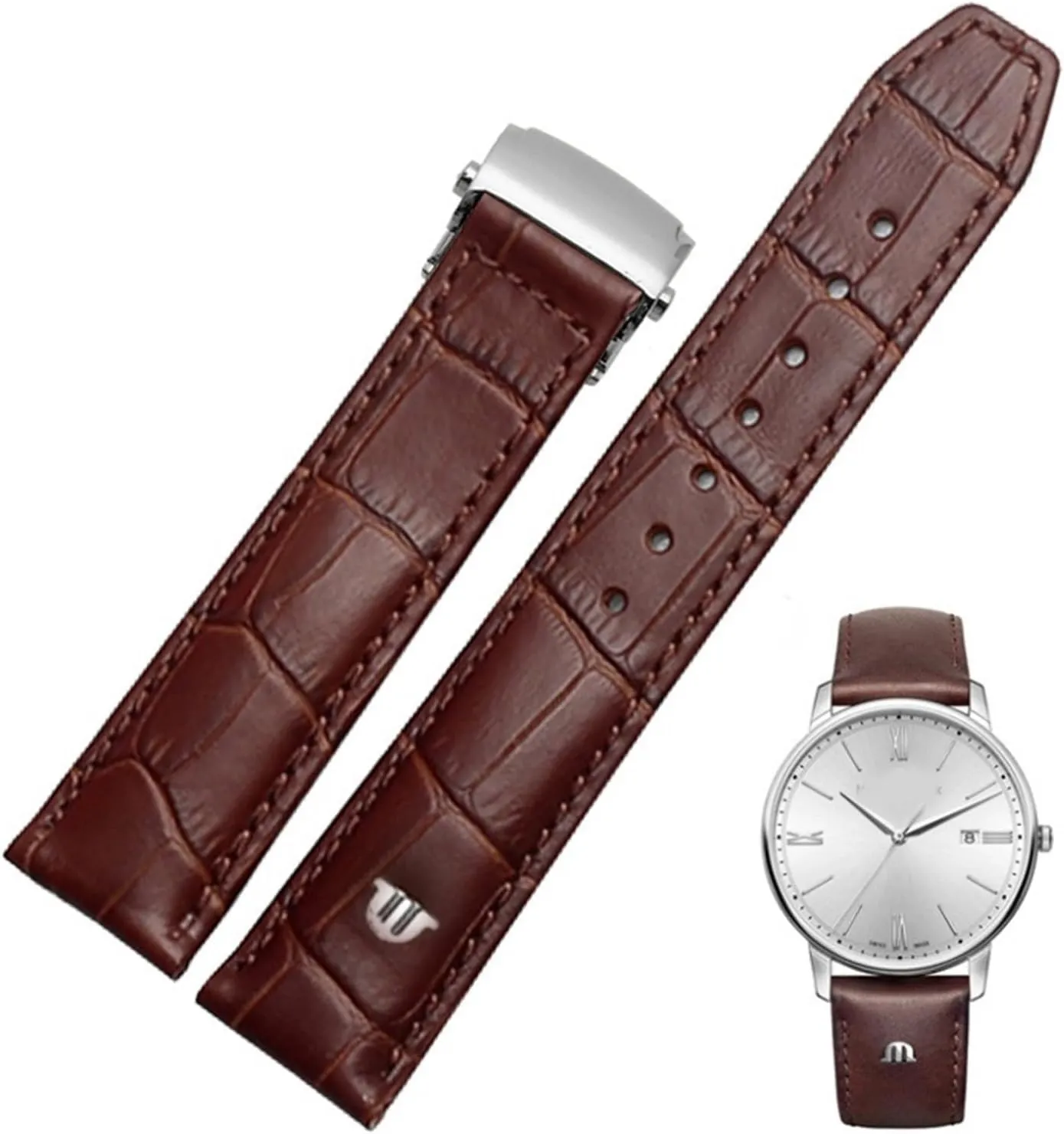 Genuine Leather Watchband For Watch Strap 20mm 22mm Folding Buckle Leisure Business Cow Leather Bracelet