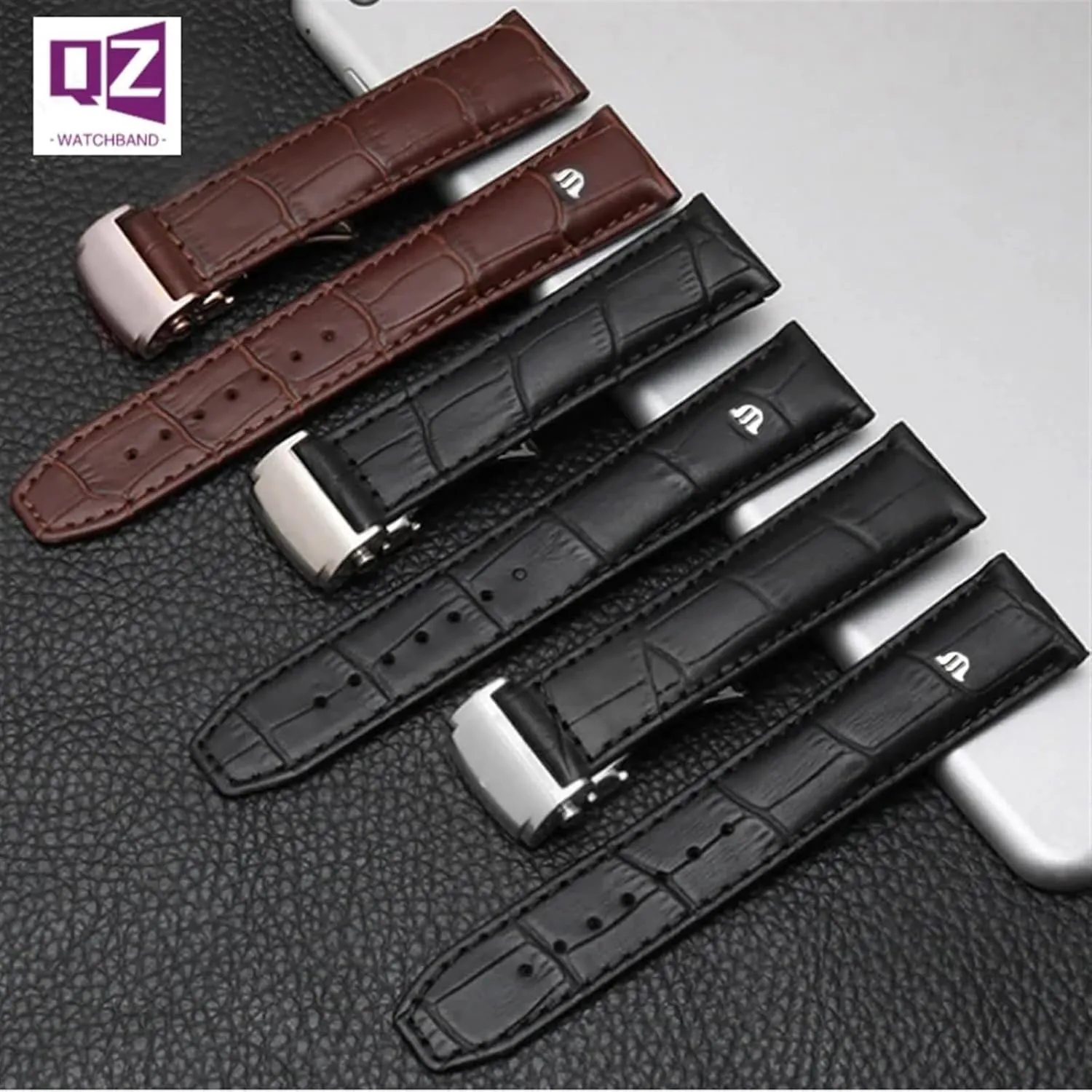 Genuine Leather Watchband For Watch Strap 20mm 22mm Folding Buckle Leisure Business Cow Leather Bracelet