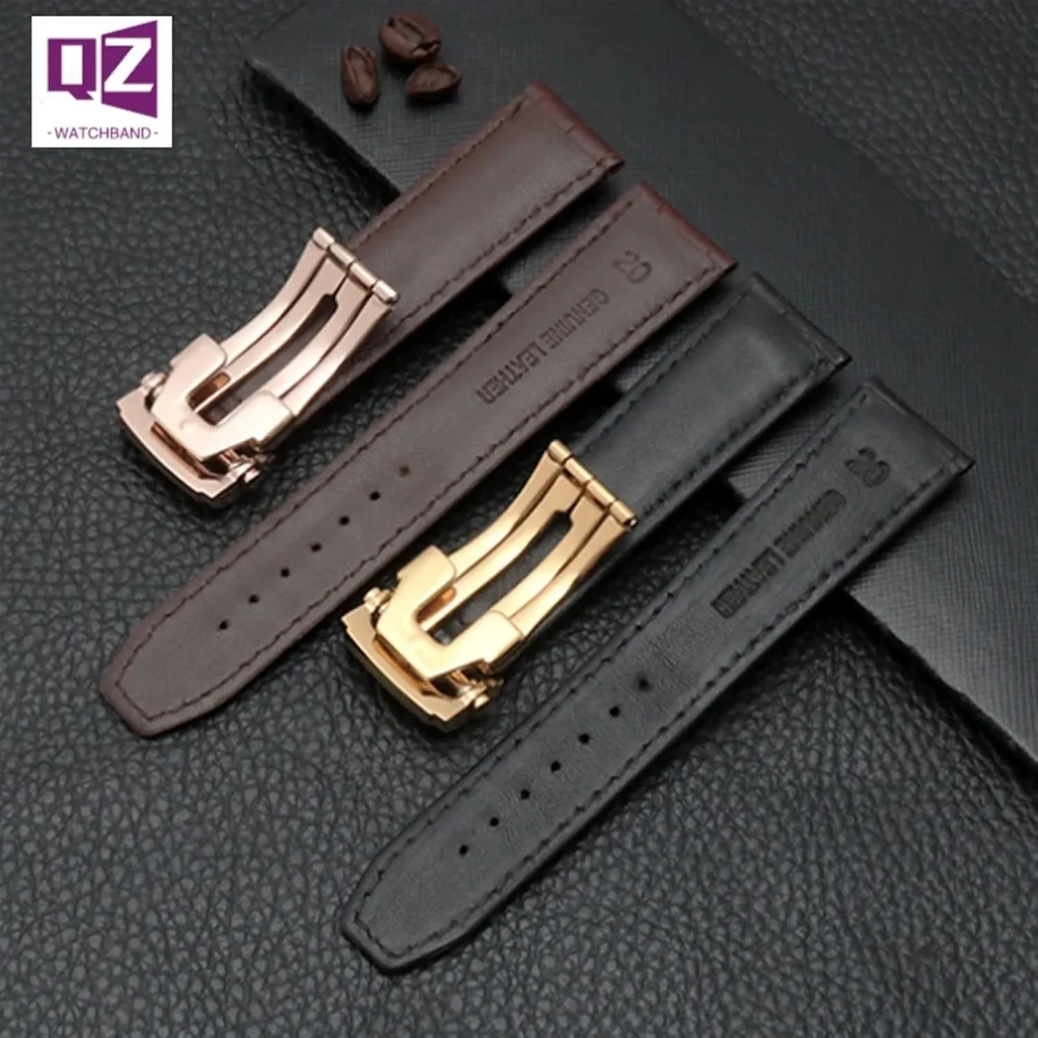 Genuine Leather Watchband For Watch Strap 20mm 22mm Folding Buckle Leisure Business Cow Leather Bracelet