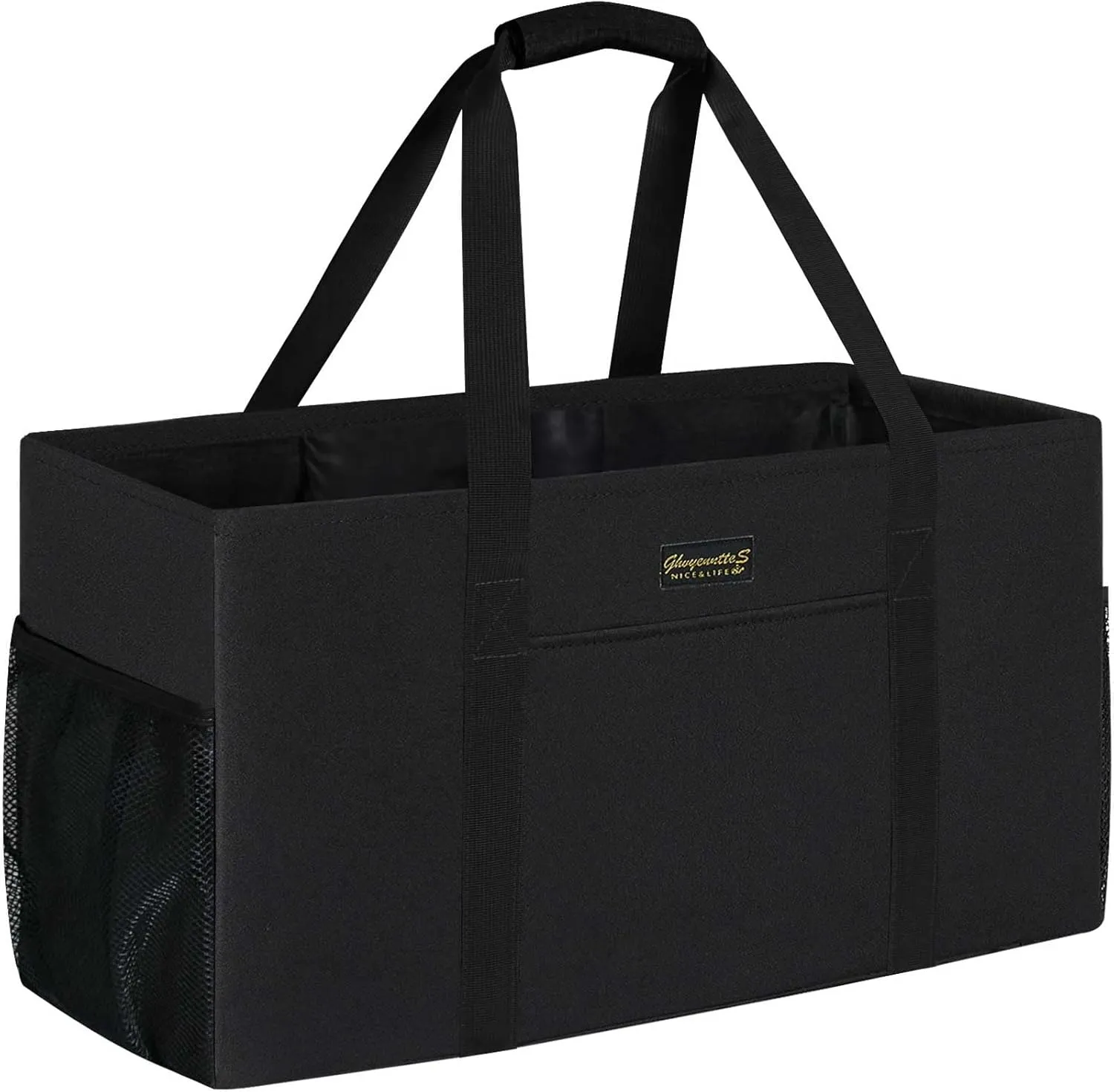 GhvyenntteS Extra Large Utility Tote Bag, Stand Up Utility Tote with Metal Wire Frame & Hard Bottom Board, Reusable Grocery Bags With Handles, Extra Large Beach Bag, Collapsible Car Tote