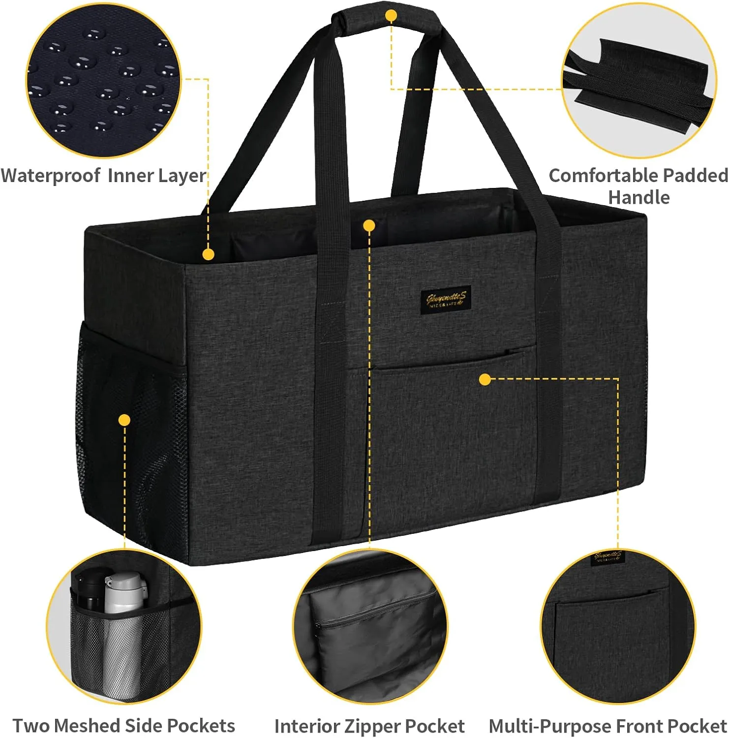 GhvyenntteS Extra Large Utility Tote Bag, Stand Up Utility Tote with Metal Wire Frame & Hard Bottom Board, Reusable Grocery Bags With Handles, Extra Large Beach Bag, Collapsible Car Tote
