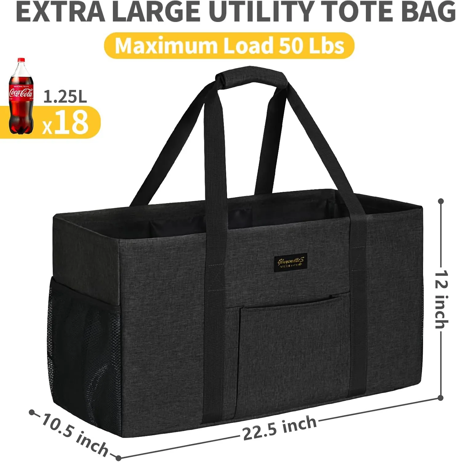 GhvyenntteS Extra Large Utility Tote Bag, Stand Up Utility Tote with Metal Wire Frame & Hard Bottom Board, Reusable Grocery Bags With Handles, Extra Large Beach Bag, Collapsible Car Tote