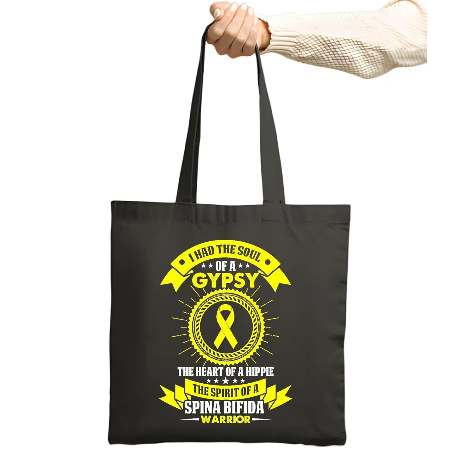 Gift for Bifida Warriors Soul of a Gypsy Yellow Ribbon Navy Black Multicolor Canvas Tote Bag