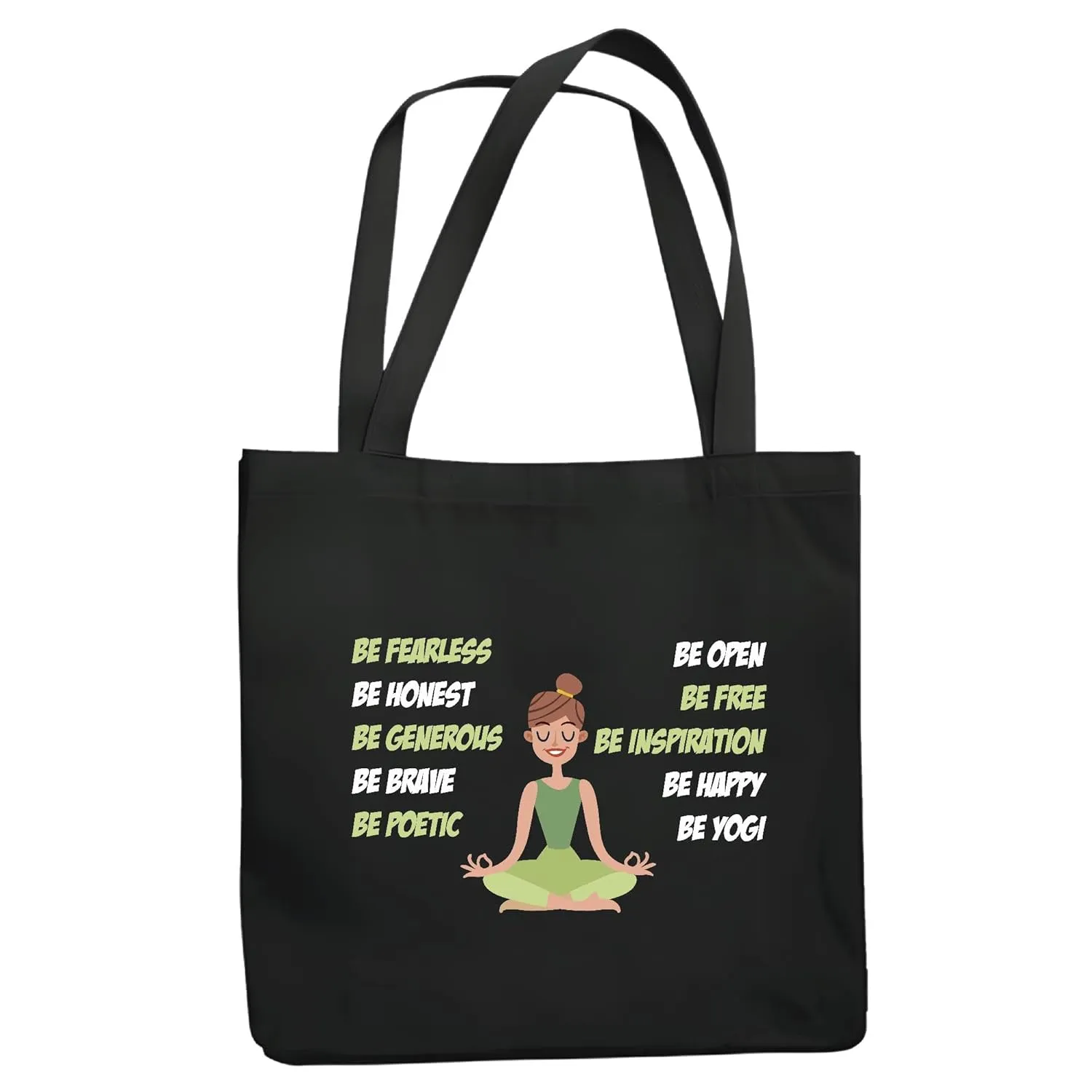 Gift for Yoga Lovers Fearless Honest Generous Brave Poetic Open Free Happy Inspiration Yogi Fun Navy Black Multicolor Canvas Tote Bag