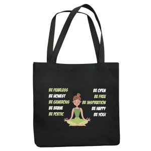 Gift for Yoga Lovers Fearless Honest Generous Brave Poetic Open Free Happy Inspiration Yogi Fun Navy Black Multicolor Canvas Tote Bag