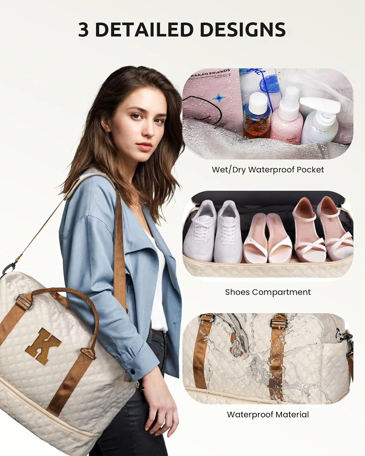 Gifts for Girls-Initial Duffle Bag with Shoe Compartment, Personalized Weekender Bag, Monogram Overnight Bag, Letter Travel Bag with Makeup Bag，Personalized Gift Idea for Women Her (Letter G)