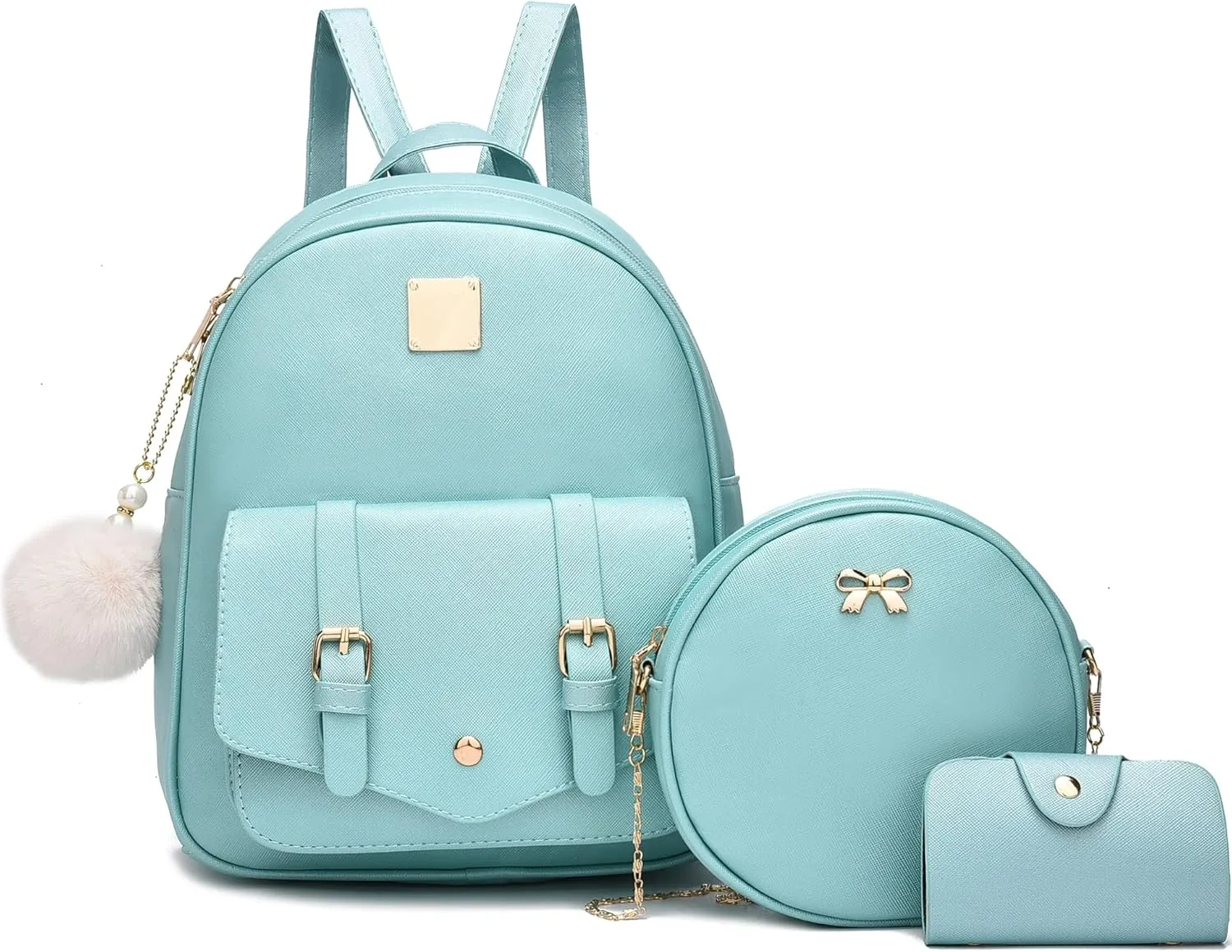 Girls 3-Pieces Fahsion Leather Backpack Purse Set for Women Rucksack for Ladies Satchel Bag for Girls