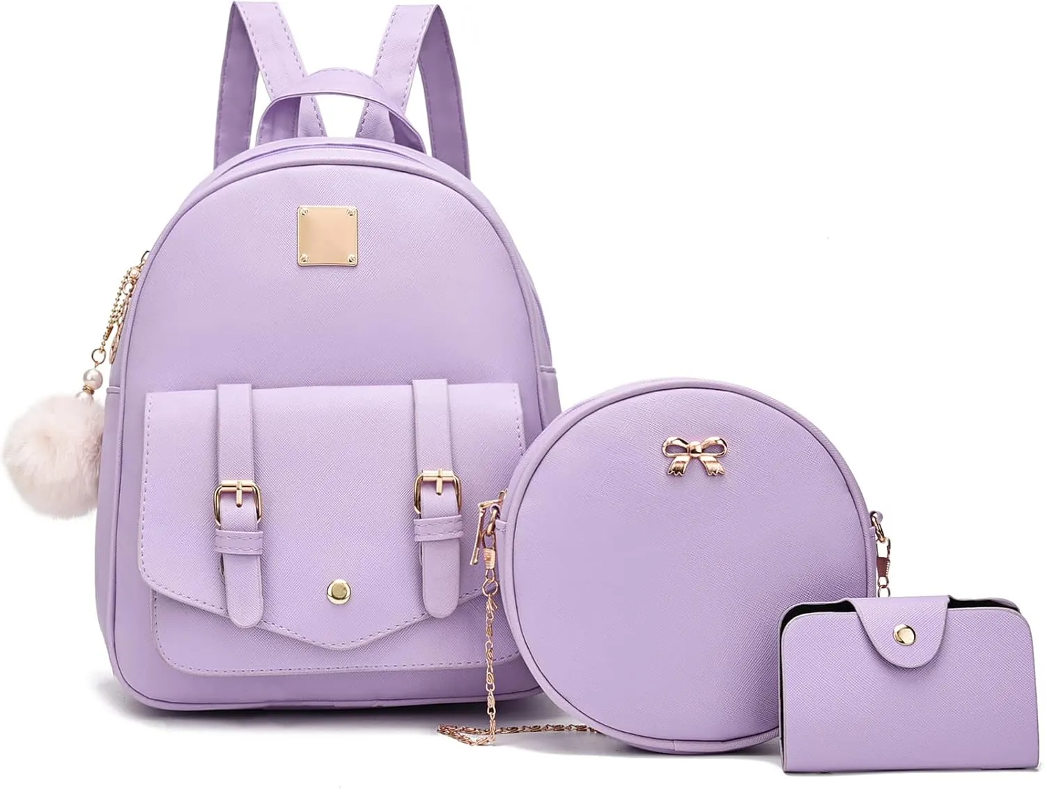 Girls 3-Pieces Fahsion Leather Backpack Purse Set for Women Rucksack for Ladies Satchel Bag for Girls