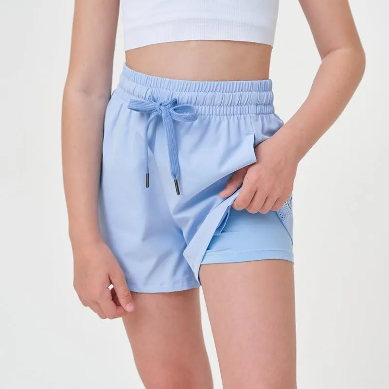 Girls Athletic Shorts with Spandex Liner Quick Dry Running Fitness Shorts for Kids Teen Active Sports Track