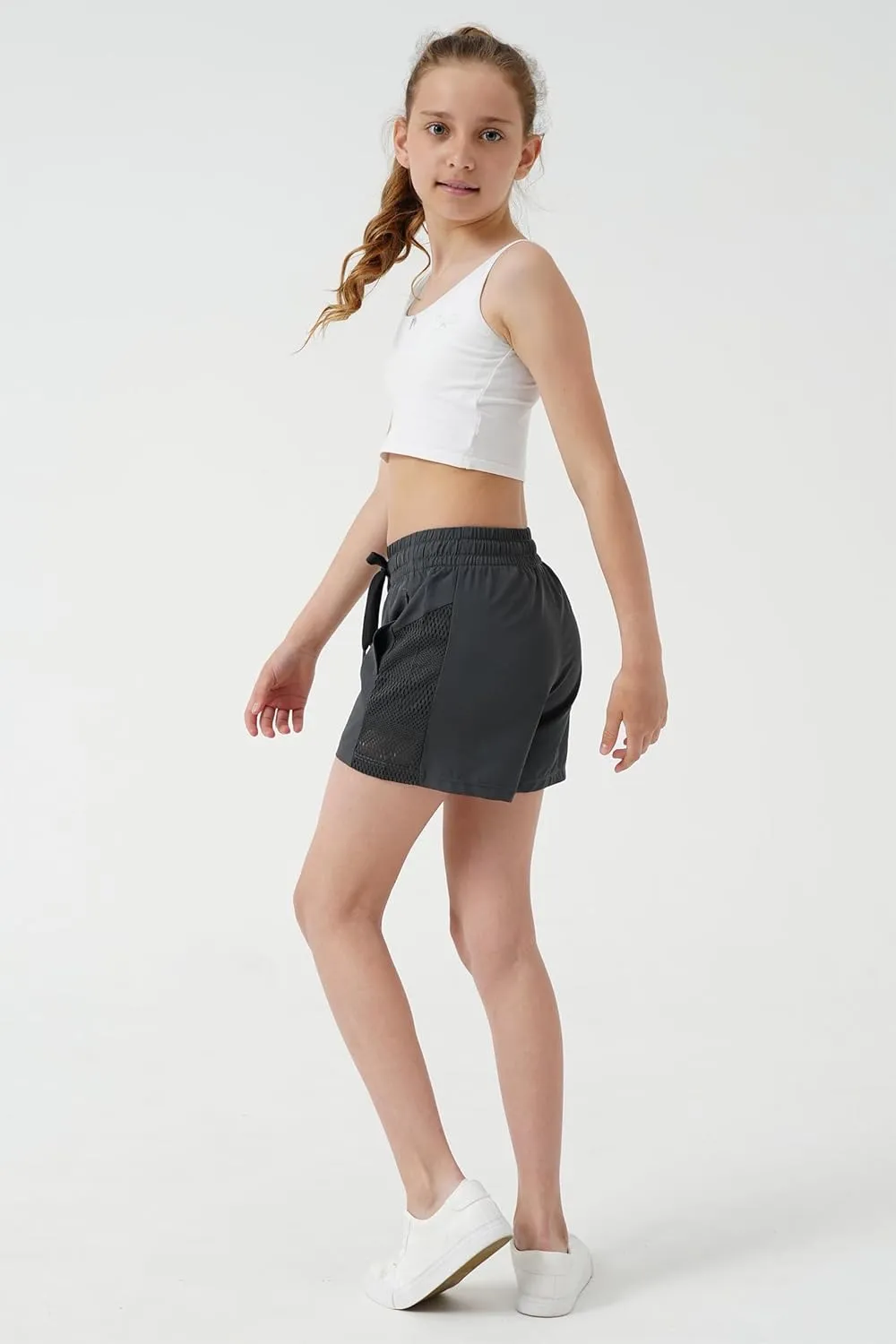 Girls Athletic Shorts with Spandex Liner Quick Dry Running Fitness Shorts for Kids Teen Active Sports Track