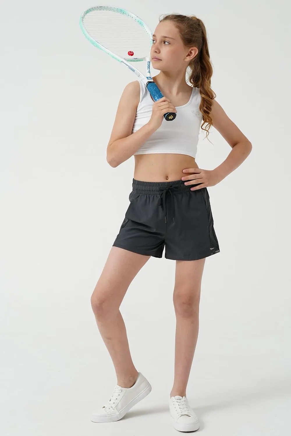 Girls Athletic Shorts with Spandex Liner Quick Dry Running Fitness Shorts for Kids Teen Active Sports Track