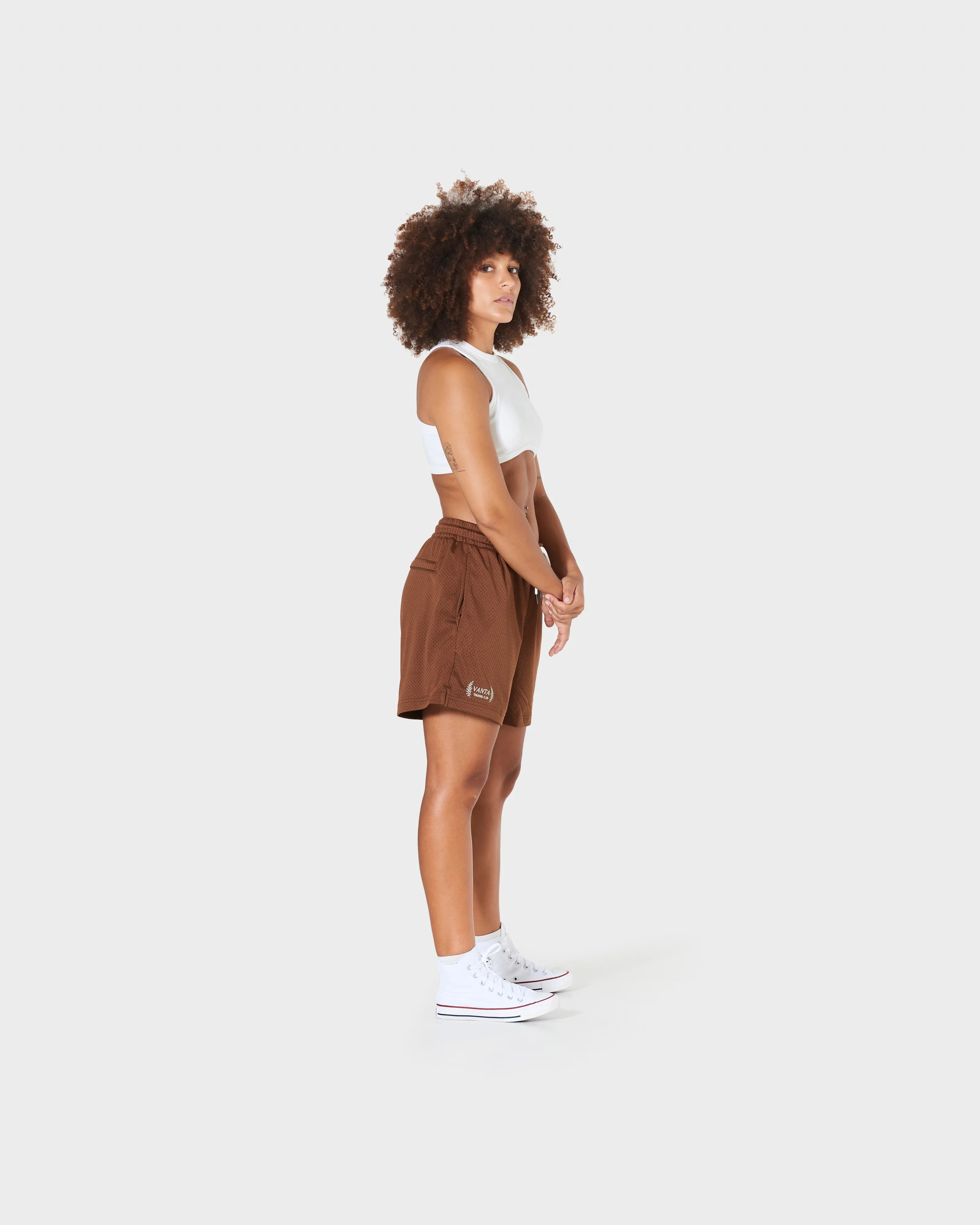 GIRLS MESH TRAINING SHORTS - BROWN