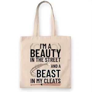 Girls Softball Gift Beast in my Cleats Beauty in the Street White Multicolor Canvas Tote Bag