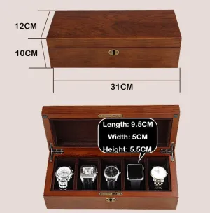 Glass Lid 5 Watch Box Wooden Ladies Jewellery Display Storage Box Case Bracelet Tray Lockable Metal Buckle and 5 Removal Storage Pillows