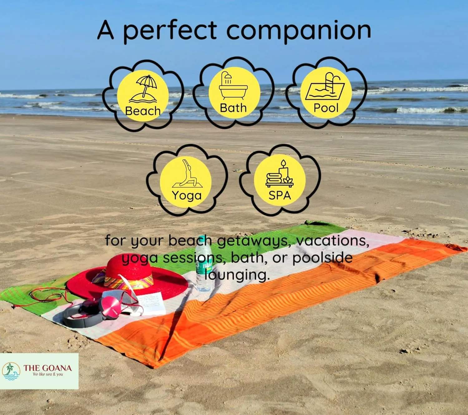 GOANA Beach Towel Convert to Tote Bag or Backpack Large Size 72"×35" Adjustable Straps with Organizer 100% Organic Cotton Handloom Lightweight Quick Dry Absorbent Travel Picnic Pool (Saffron & Green)