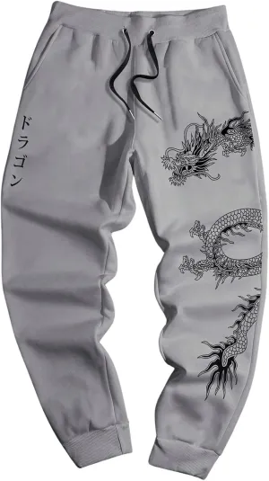 GORGLITTER Men's Graphic Sweatpants Y2k Cartoon Print Drawstring Waist Athletic Gym Jogger Pants