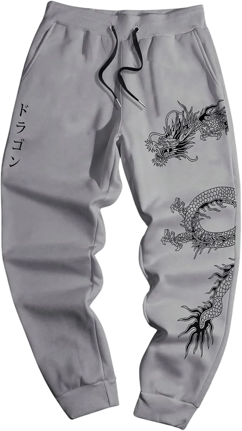GORGLITTER Men's Graphic Sweatpants Y2k Cartoon Print Drawstring Waist Athletic Gym Jogger Pants