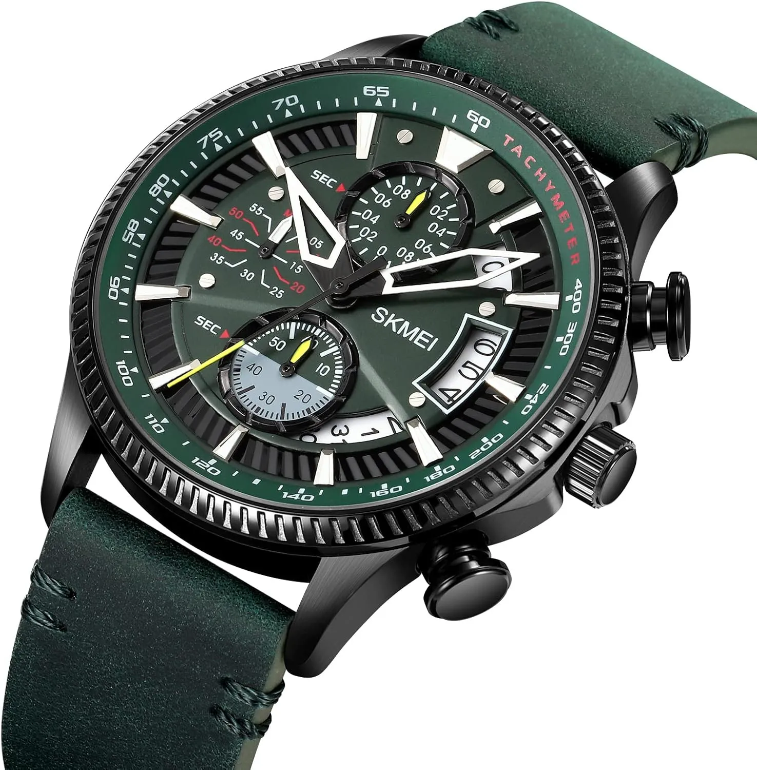 Gosasa Fashion Men's Watch Multifunction Quartz Watches for Men Big Dial Chronograph Date Leather Strap Sport Male Wristwatch Waterproof
