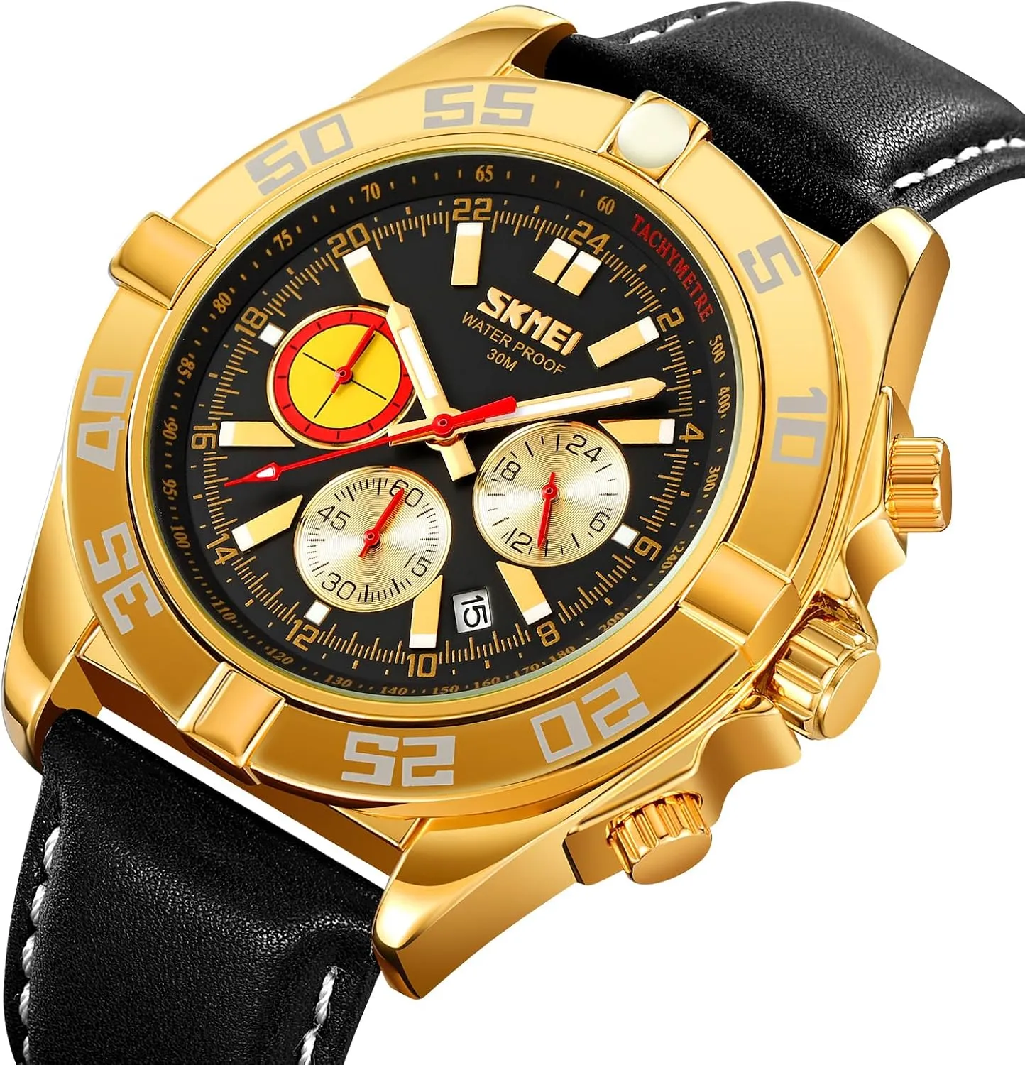 Gosasa Retro Quartz Watches for Men Chronograph Fashion Date Men's Wristwatch Leather Strap 30Waterproof Luminous Business Male Watch