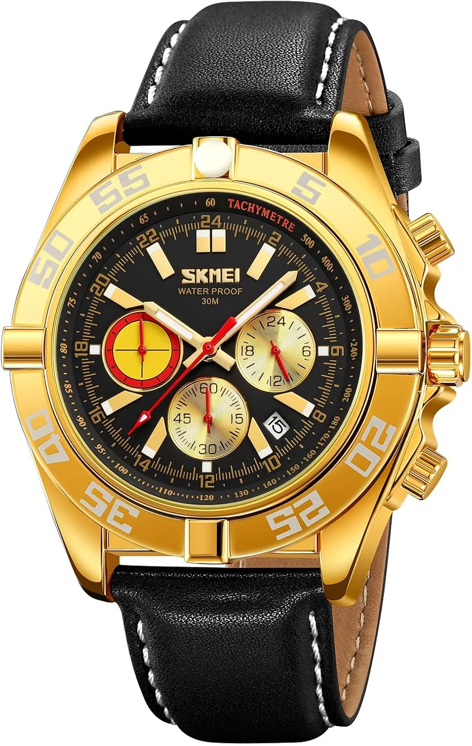 Gosasa Retro Quartz Watches for Men Chronograph Fashion Date Men's Wristwatch Leather Strap 30Waterproof Luminous Business Male Watch