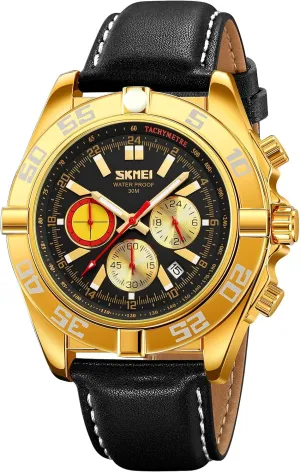 Gosasa Retro Quartz Watches for Men Chronograph Fashion Date Men's Wristwatch Leather Strap 30Waterproof Luminous Business Male Watch