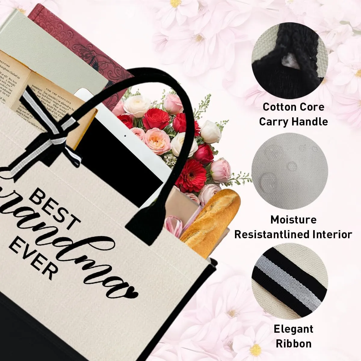 Grandma Canvas Tote Bag Gift, Grandma Gift for Birthday Mother's Day Retirement Nana Grandma to Be Grocery Bag