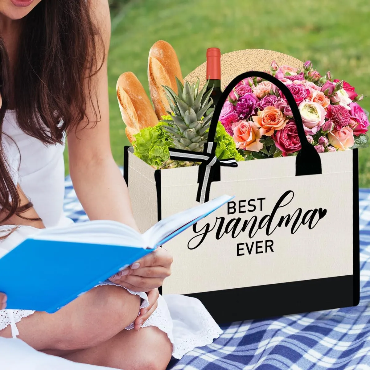 Grandma Canvas Tote Bag Gift, Grandma Gift for Birthday Mother's Day Retirement Nana Grandma to Be Grocery Bag