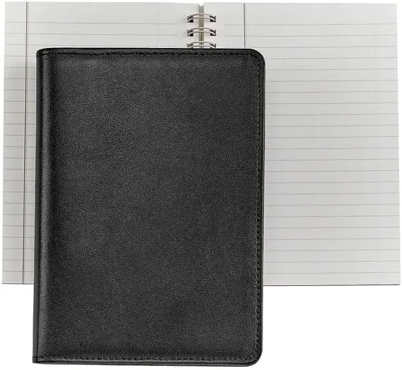 Graphic Image Wire-O-Notebook 7in Black Fine Leather REFILLABLE Journal (tm) - 5x7