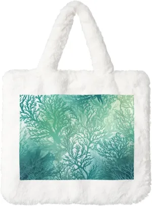 Green Sea Blue Seaweed Plush Shoulder Bag Faux Fur Handbag Cute Fuzzy Tote Bag Women Ladies Underarm Bag For Autumn And Winter
