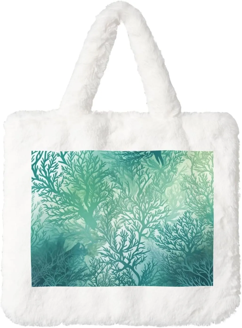 Green Sea Blue Seaweed Plush Shoulder Bag Faux Fur Handbag Cute Fuzzy Tote Bag Women Ladies Underarm Bag For Autumn And Winter