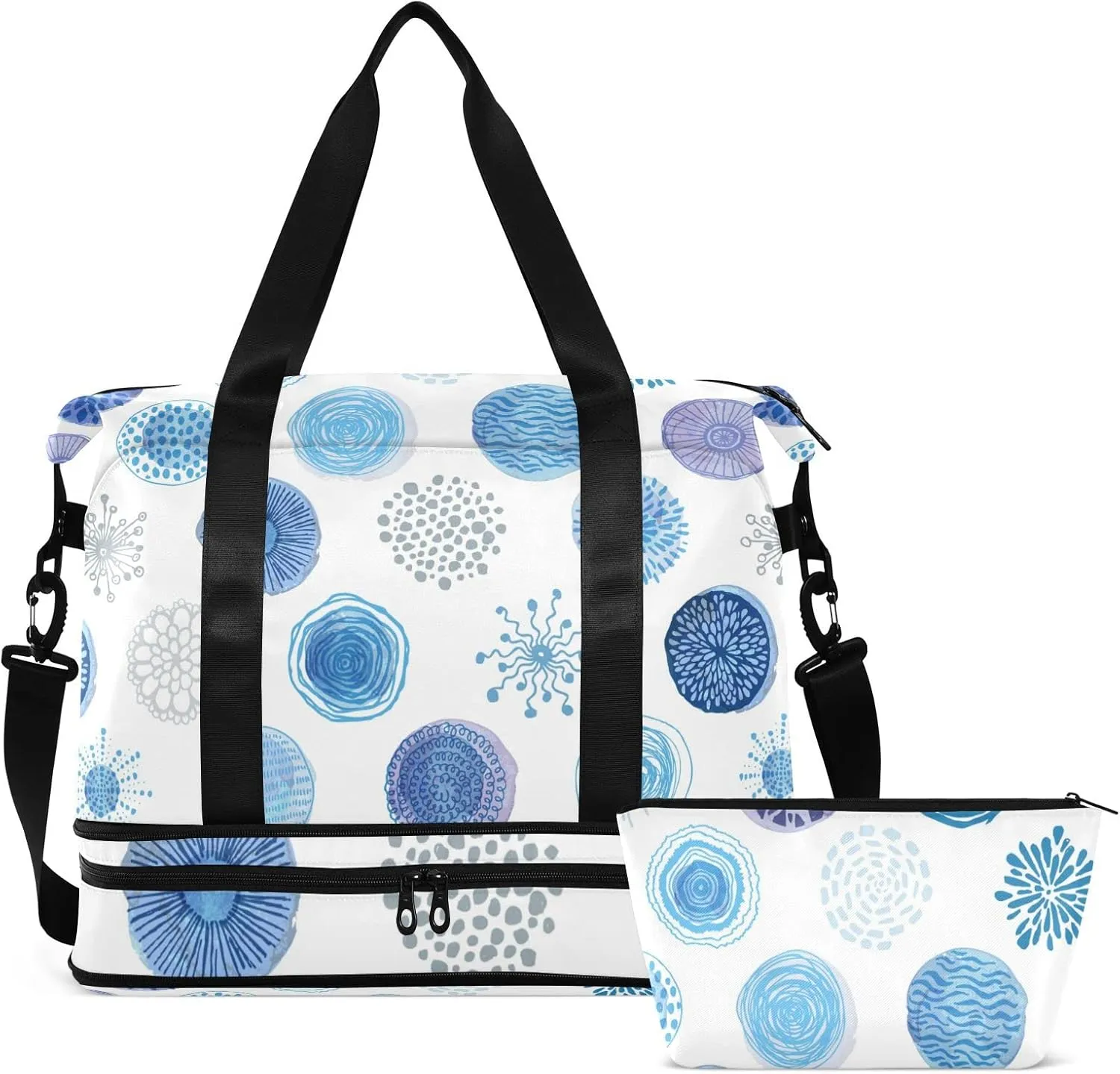 Green Tropical Palm leaves, Seamless Jungle Leaves on White Foldable Travel Bag, Camping Luggage bag, Portable Gym Bag, Sports Bag, Toiletry Bag with Handles Adjustable Shoulder Strap