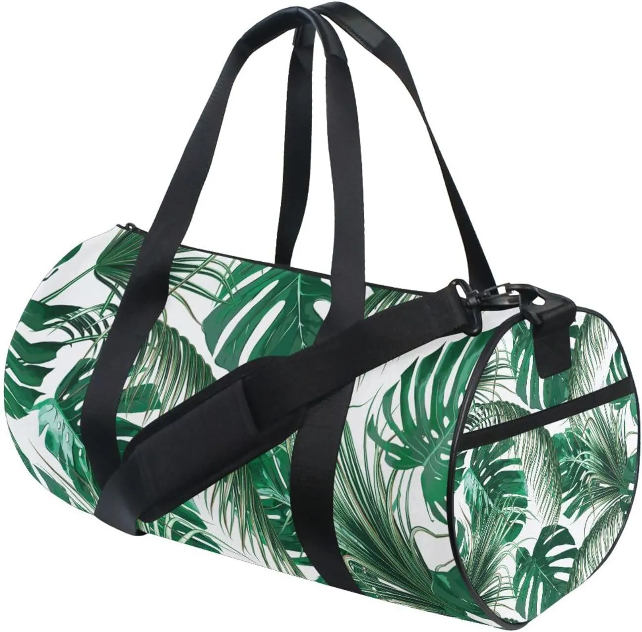 Green Tropical Palm leaves, Seamless Jungle Leaves on White Portable Gym Bag, Travel Bag, Luggage bag, Sports Bag, Toiletry Bag with Handles, Detachable Shoulder Strap 17.6 x 9 x 9 inch