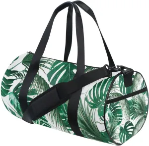Green Tropical Palm leaves, Seamless Jungle Leaves on White Portable Gym Bag, Travel Bag, Luggage bag, Sports Bag, Toiletry Bag with Handles, Detachable Shoulder Strap 17.6 x 9 x 9 inch