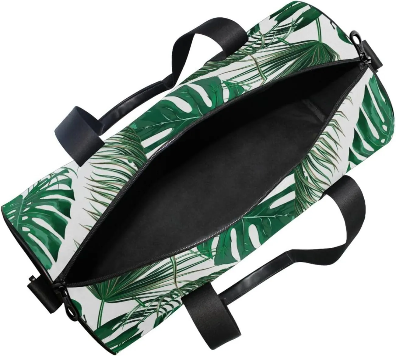 Green Tropical Palm leaves, Seamless Jungle Leaves on White Portable Gym Bag, Travel Bag, Luggage bag, Sports Bag, Toiletry Bag with Handles, Detachable Shoulder Strap 17.6 x 9 x 9 inch