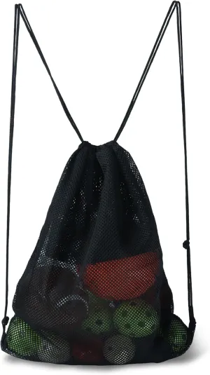 GSE Games & Sports Expert 19"x15" Black Mesh Drawstring Backpack Bag for Baseball, Softball, Tennis, Pickleball Ball, Golf Ball. Mesh Sports Equipment Bag with Lock for Gym, Beach, Laundry
