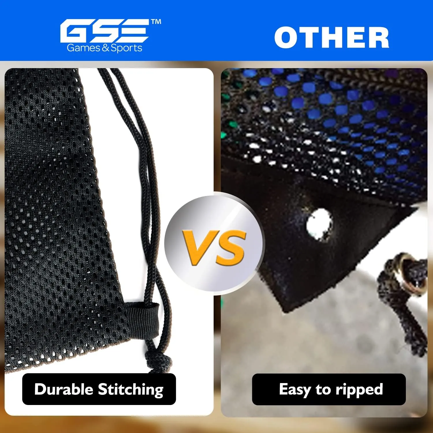 GSE Games & Sports Expert 19"x15" Black Mesh Drawstring Backpack Bag for Baseball, Softball, Tennis, Pickleball Ball, Golf Ball. Mesh Sports Equipment Bag with Lock for Gym, Beach, Laundry