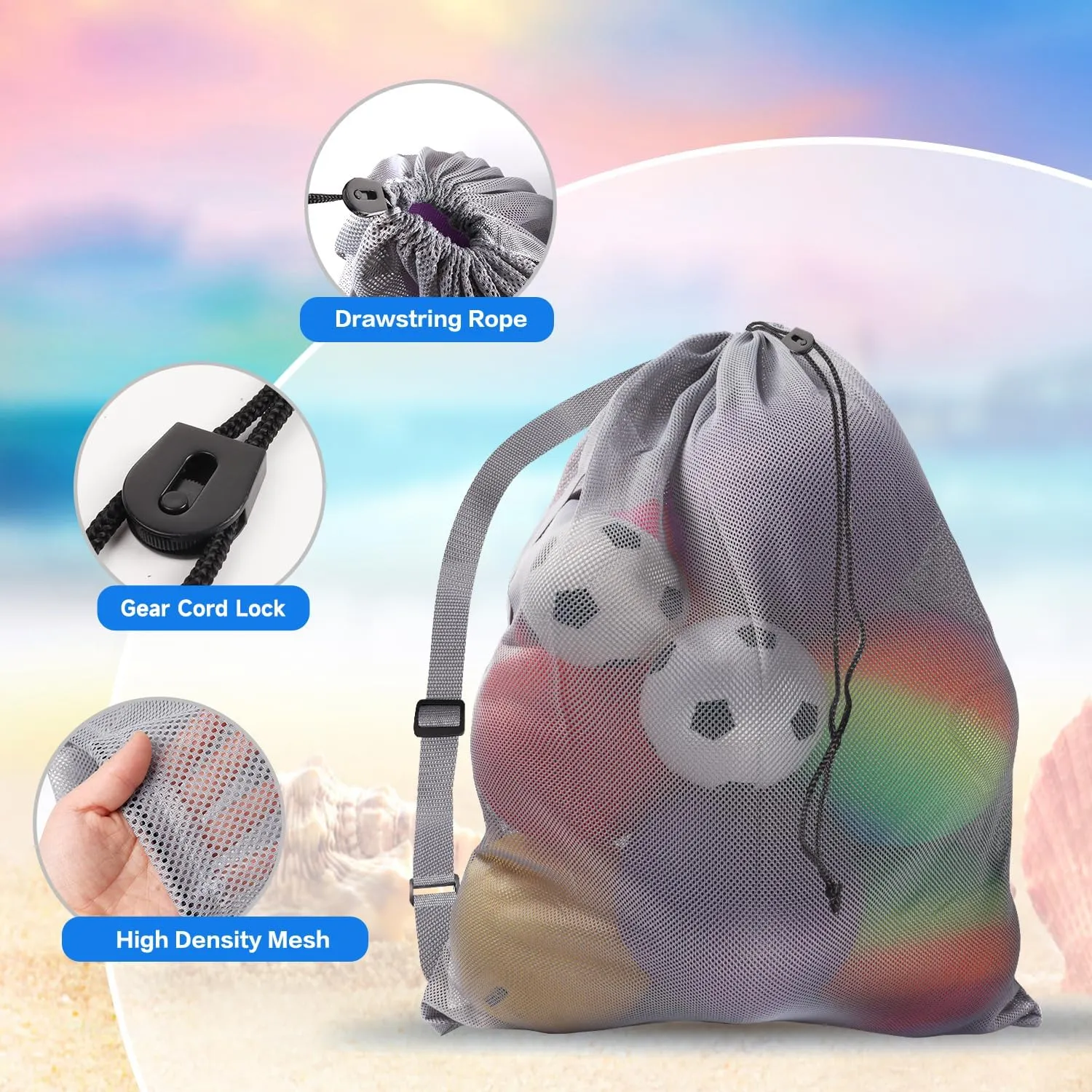 GSE Games & Sports Expert 6 Pack Colored Extra Large Mesh Sports Ball Drawstring Bag, 30" x 40" Soccer Equipment Bag with Adjustable Shoulder Strap for Football, Basketball, Volleyball, Swimming