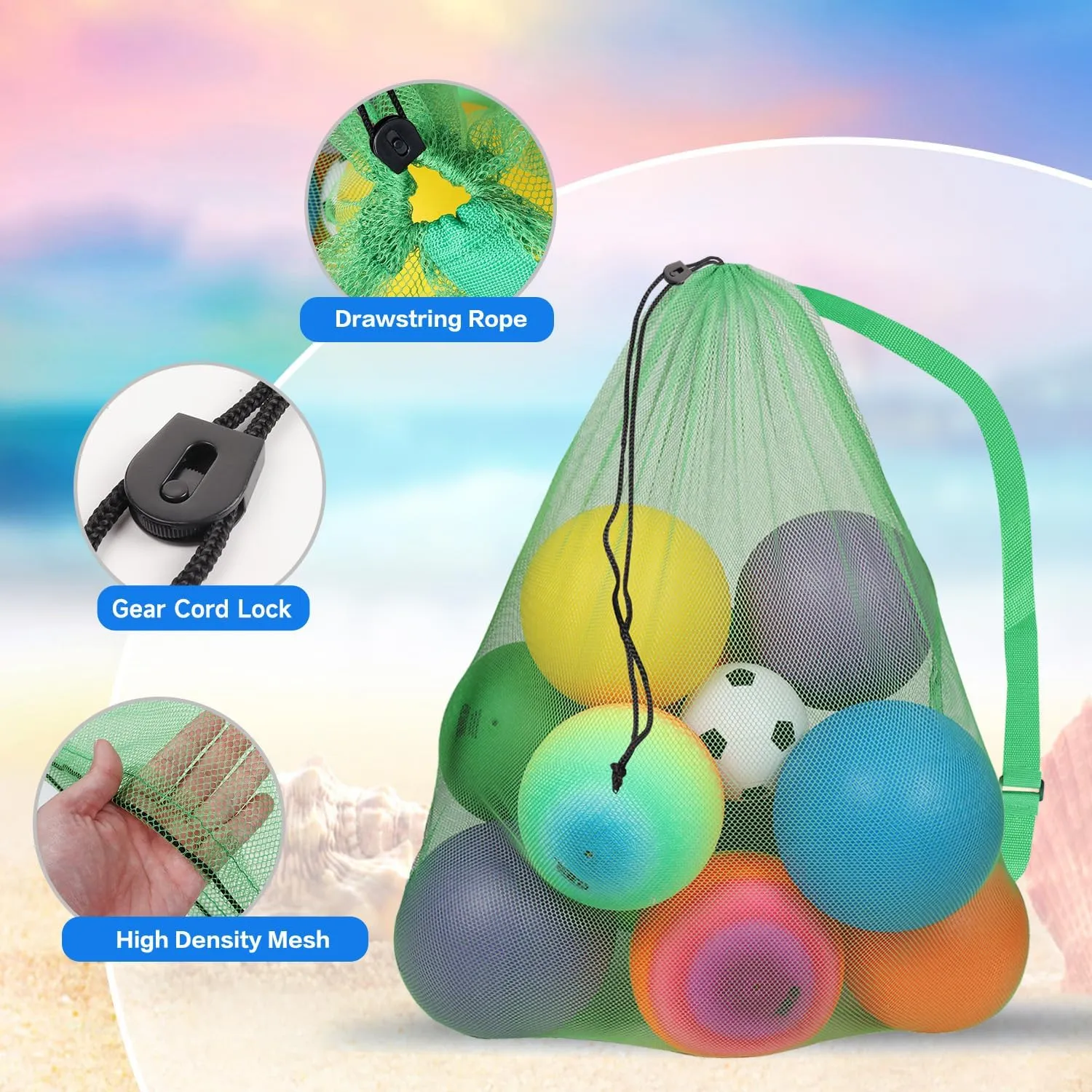 GSE Games & Sports Expert 6 Pack Green Extra Large Mesh Sports Ball Drawstring Bag, 30" x 40" Soccer Equipment Bag with Adjustable Shoulder Strap for Football, Basketball, Volleyball, Swimming