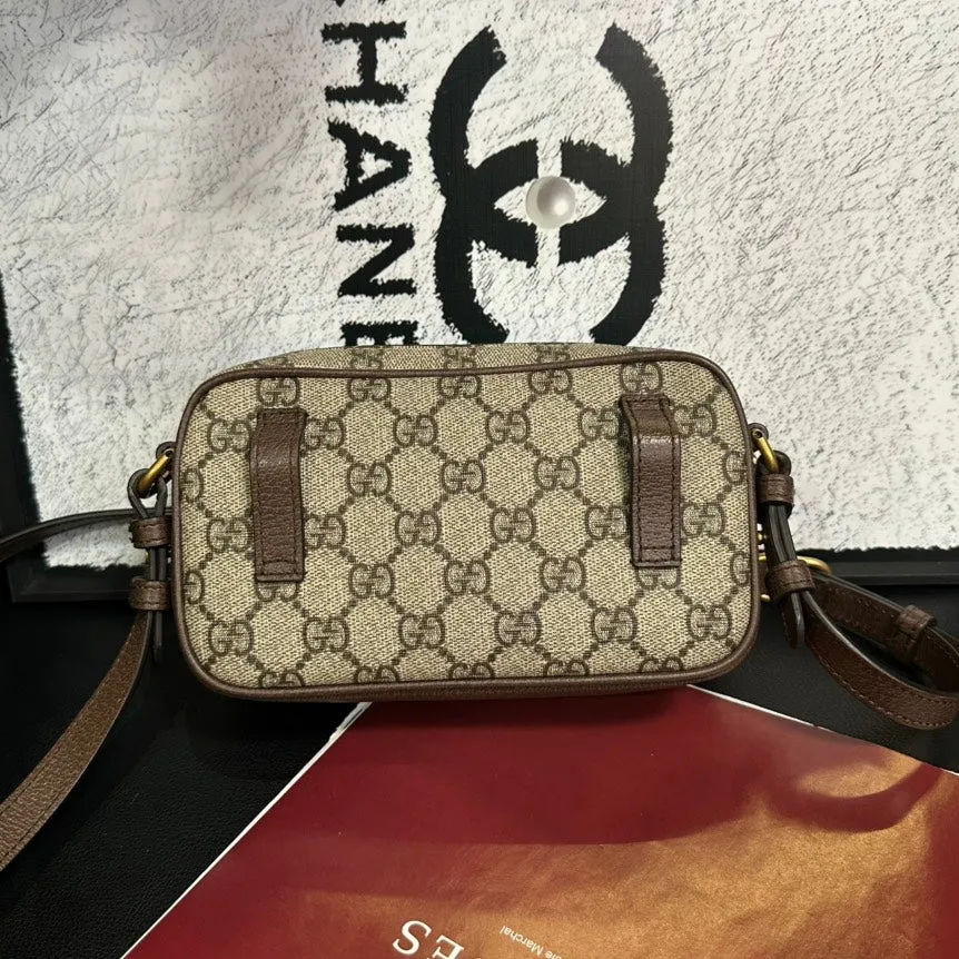 Gucci GG Supreme Beige Brown Double Layer Crossbody Waist Bag