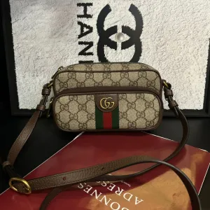 Gucci GG Supreme Beige Brown Double Layer Crossbody Waist Bag